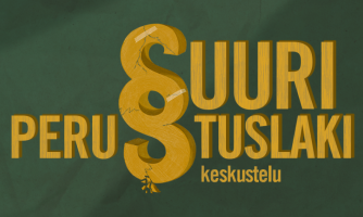 Vihreällä taustalla teksti: "Suuri perustuslakikeskustelu".