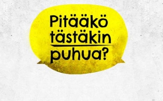 Kuvassa Mira Luoti ja Harri Moisio vastakkain, heidän välissään on puhekupla, jossa lukee "Pitääkö tästäkin puhua?"