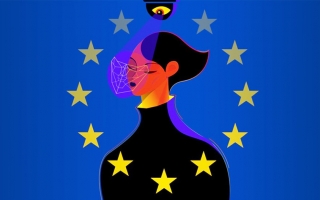 Kuvitus, jossa henkilön ympärillä leijuu Euroopan Unionin lipun tähdet.