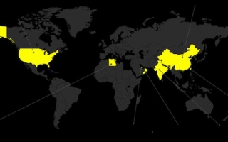 Kartta, jossa korostettu viisi teloittavaa valtiota