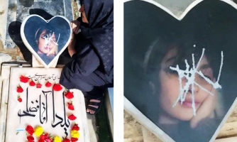 Yalda Aghafazlin tuhottu hauta Iranissa. Sydämen muotoisessa muistomerkissä näkuvät kasvot on sutattu.