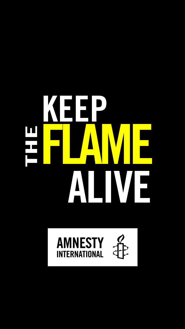 Mustalla taustalla teksti, jossa lukee Keep the Flame Alive.